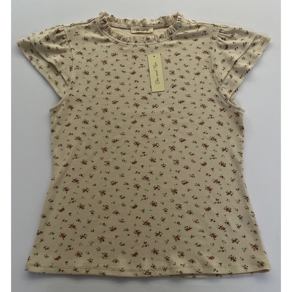 Doe and Rae Women's Large Floral Ruffle Sleeve & Collar Top Cream Romantic - NWT